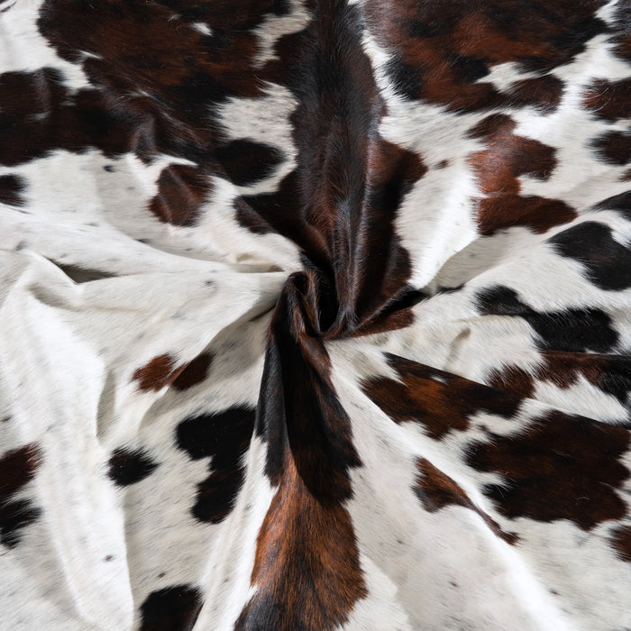 White Tricolor Cowhide Rug Size 7'3" L x 6'9" W 4220