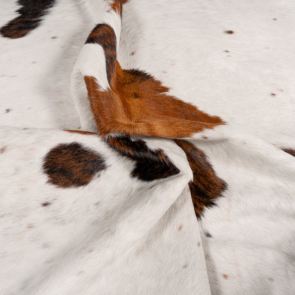 White Tricolor Cowhide Rug Size 7'3'' L X 6'10'' W 5259 , Stain Resistant Fur | eCowhides