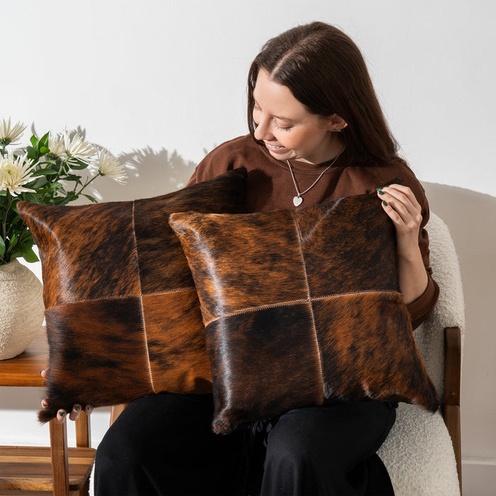 Brindle Patchwork Pillow - Four Panel Design - Model