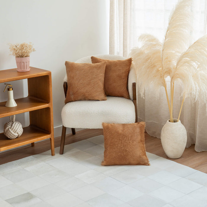 Solid Beige Cowhide Pillow