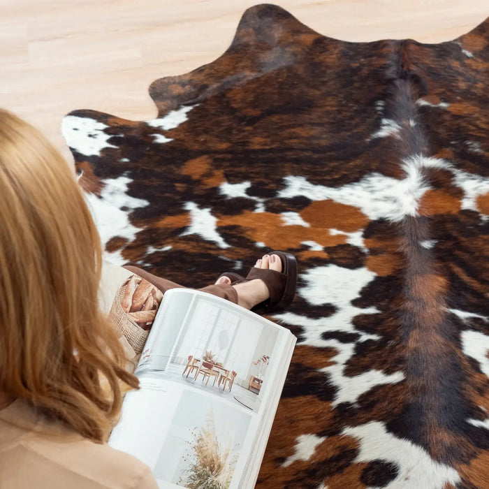 Tricolor Cowhide Rug , Natural Suede Leather | eCowhides