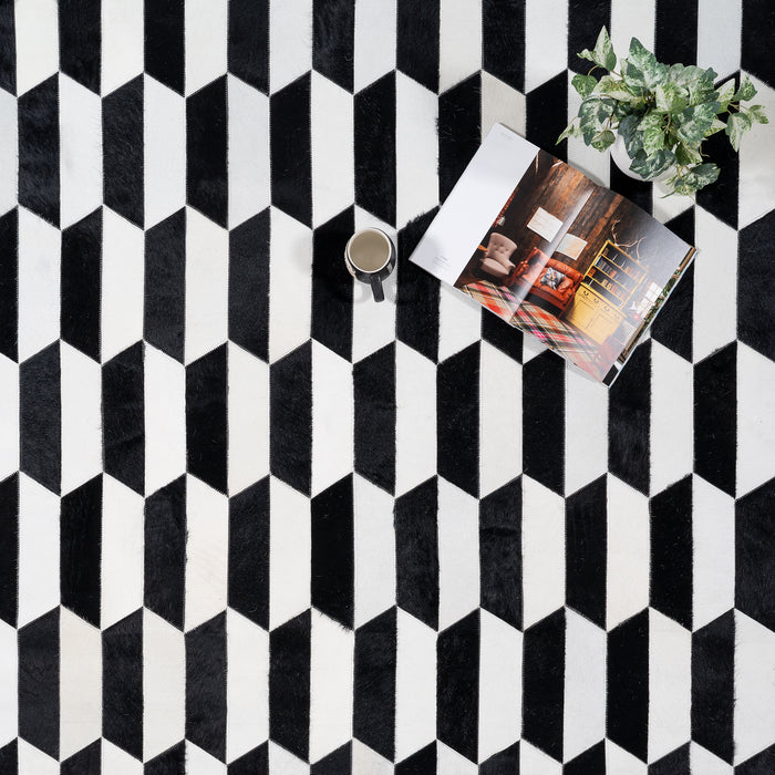 Figaro Black and White Patchwork Cowhide Rug