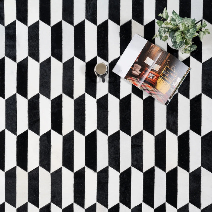 Figaro Black And White Patchwork Cowhide Rug , Anti-Slip Backing | eCowhides | eCowhides