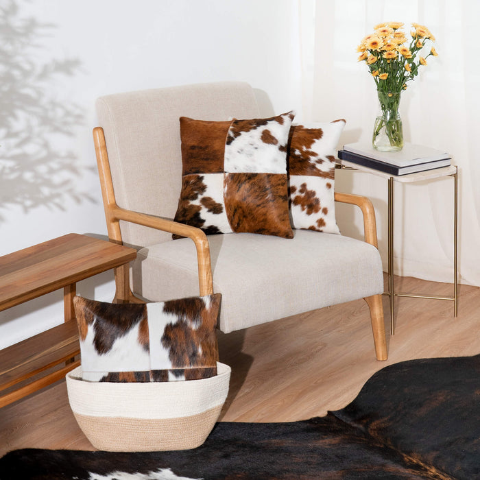 Tricolor Cowhide Patchwork Pillow - Four Panel Design