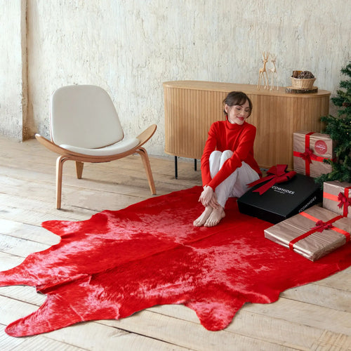 Red Dyed Cowhide Rug , Natural Suede Leather | eCowhides