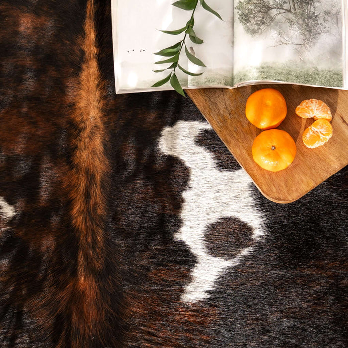 Dark Tricolor Cowhide Rug , Natural Suede Leather | eCowhides