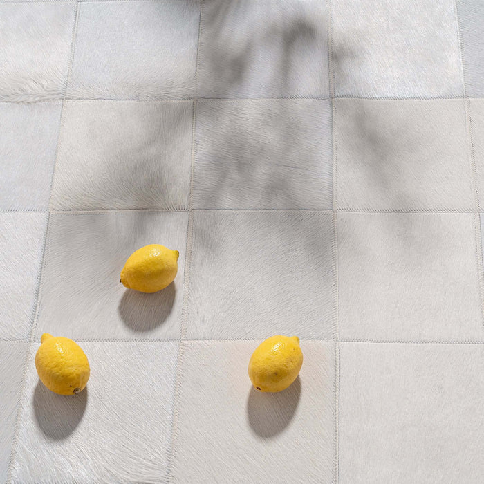 Rhodes White Cowhide Rug, Natural Suede Leather | eCowhides