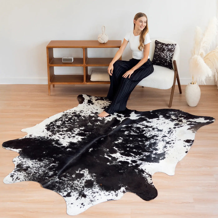 Black Salt And Pepper Cowhide Rug , Natural Suede Leather | eCowhides