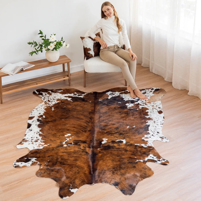 Cowhide Rug Tricolor Brindle Mix , Natural Suede Leather | eCowhides
