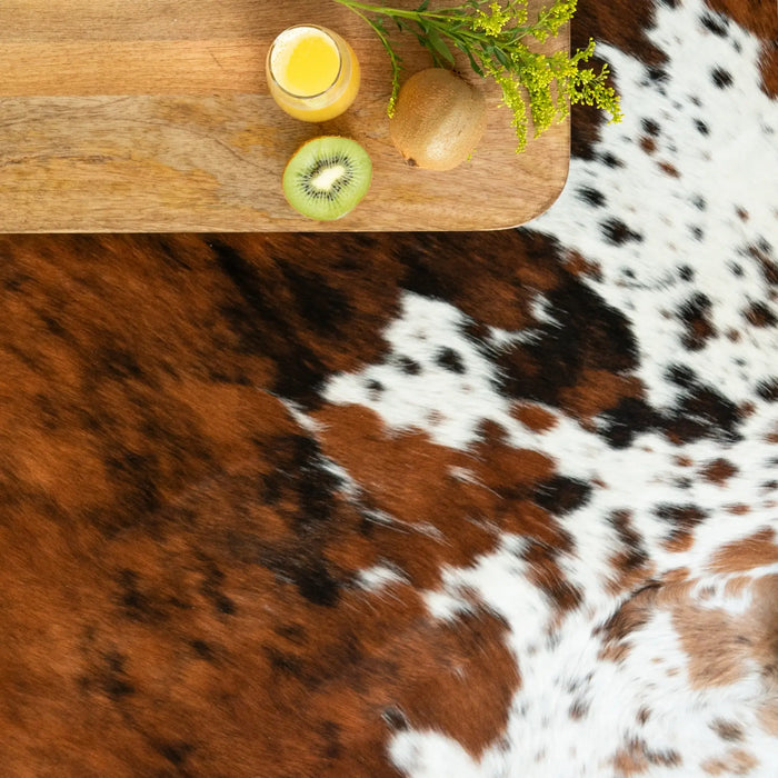 Cowhide Rug Tricolor Brindle Mix , Natural Suede Leather | eCowhides
