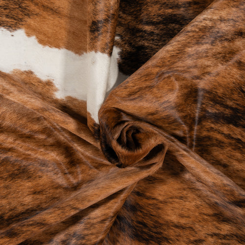 Brazilian Brindle White Belly and Backbone Cowhide Rug Size 7'3" L x 7'1" W 2593