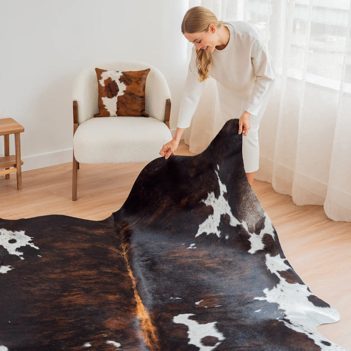 Dark Tricolor Cowhide Rug , Natural Suede Leather | eCowhides