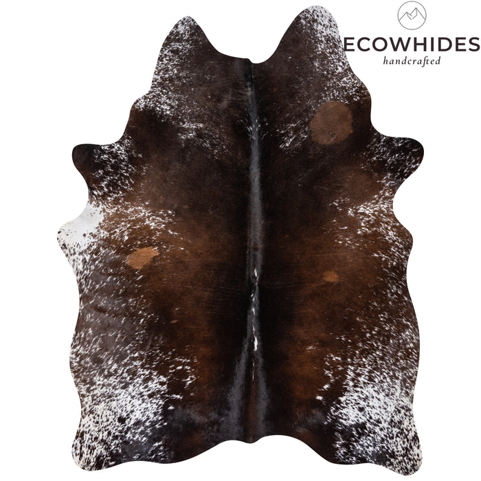 Brazilian Chocolate and White Cowhide Rug Size 7'4" L x 5'8" W 1674