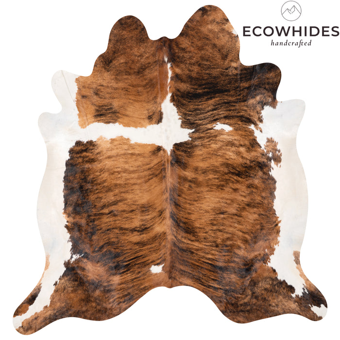 Brazilian Brindle White Belly and Backbone Cowhide Rug Size 7'3" L x 7'1" W 2593