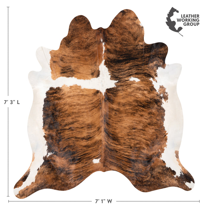 Brazilian Brindle White Belly and Backbone Cowhide Rug Size 7'3" L x 7'1" W 2593