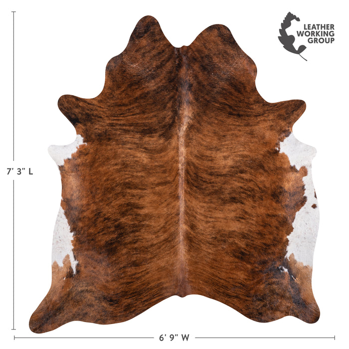 Brazilian Brindle White Belly Cowhide Rug Size 7'3" L x 6'9" W 3345