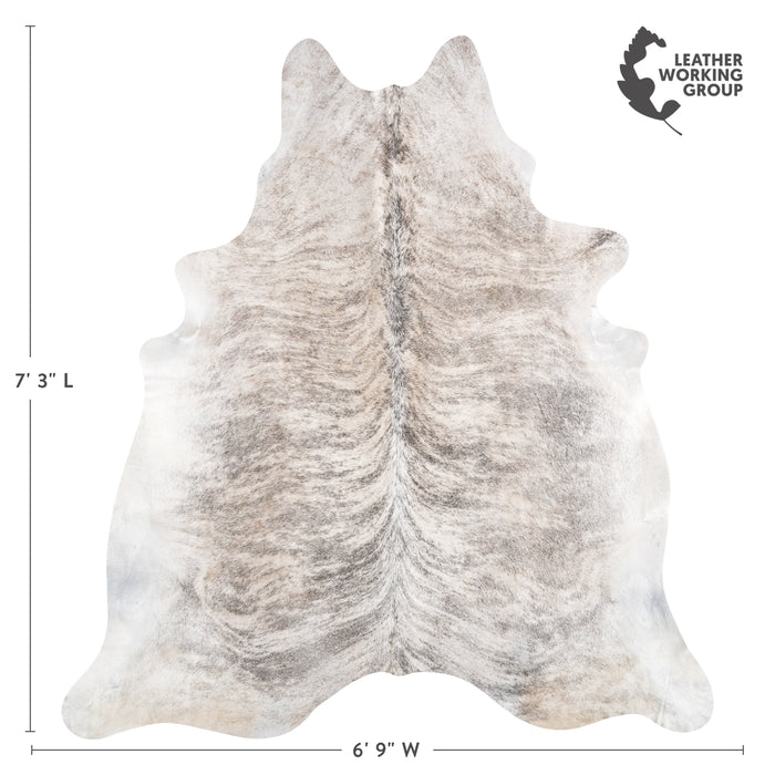 Brazilian Light Grey Brindle Cowhide Rug Size 7'3" L x 6'9" W 3619