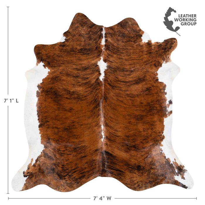Brazilian Brindle White Belly and Backbone Cowhide Rug Size 7'1" L x 7'4" W 3686