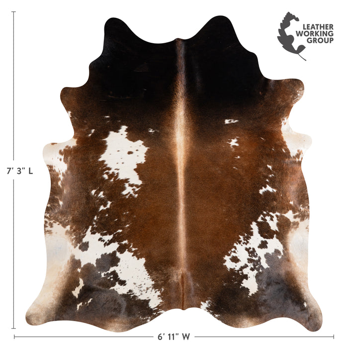 Brazilian Chocolate and White Cowhide Rug Size 7'3" L x 6'11" W 3724