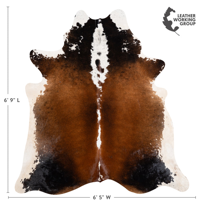 Brazilian Chocolate and White Cowhide Rug Size 6'9" L x 6'5" W 3733