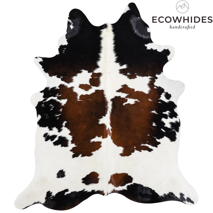 Brazilian Chocolate and White Cowhide Rug Size 7'2" L x 6'5" W 3735