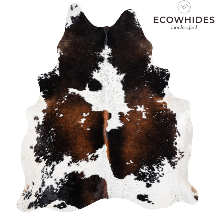 Brazilian Chocolate and White Cowhide Rug Size 6'10" L x 6'1" W 3739