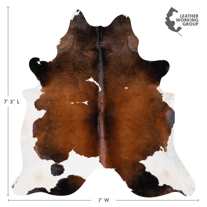 Brazilian Brown and White Cowhide Rug Size 7'3" L x 7'0" W 3814