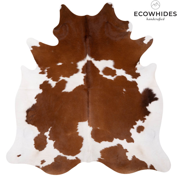 Brown and White Cowhide Rug Size 6'9" L x 6'5'' W 4932