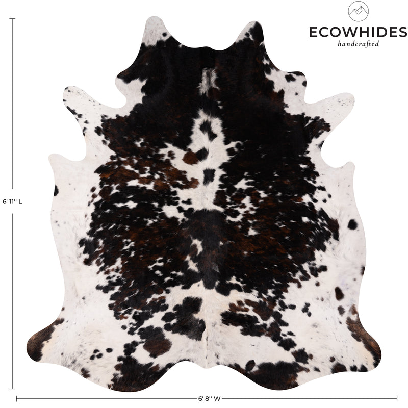 Dark Tricolor Cowhide Rug Size 6'11'' L X 6'8'' W 4941 , Stain Resistant Fur | eCowhides