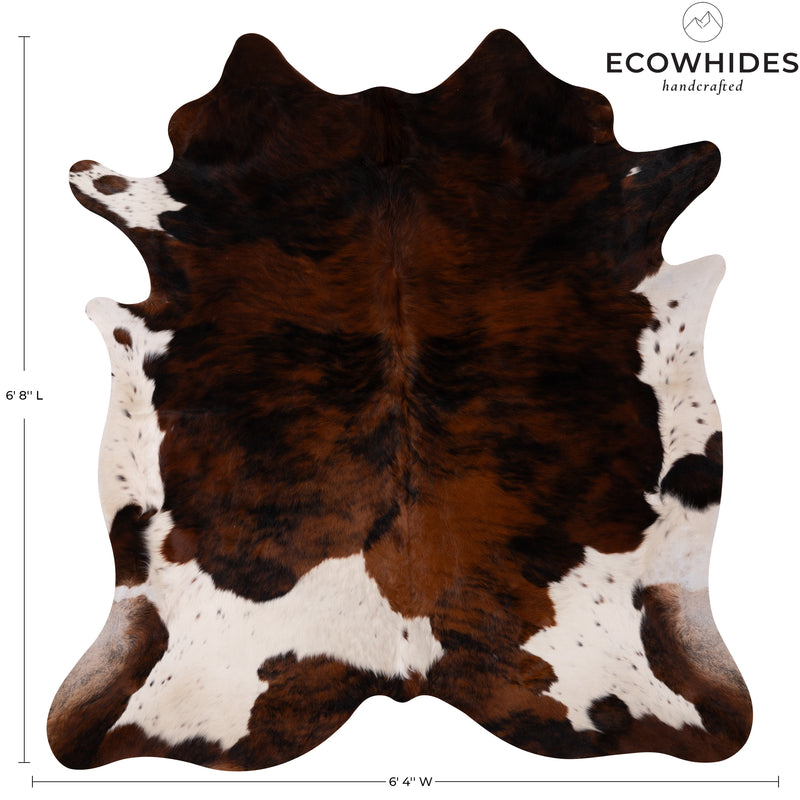 Tricolor Cowhide Rug Size 6'8'' L X 6'4'' W 4949 , Stain Resistant Fur | eCowhides