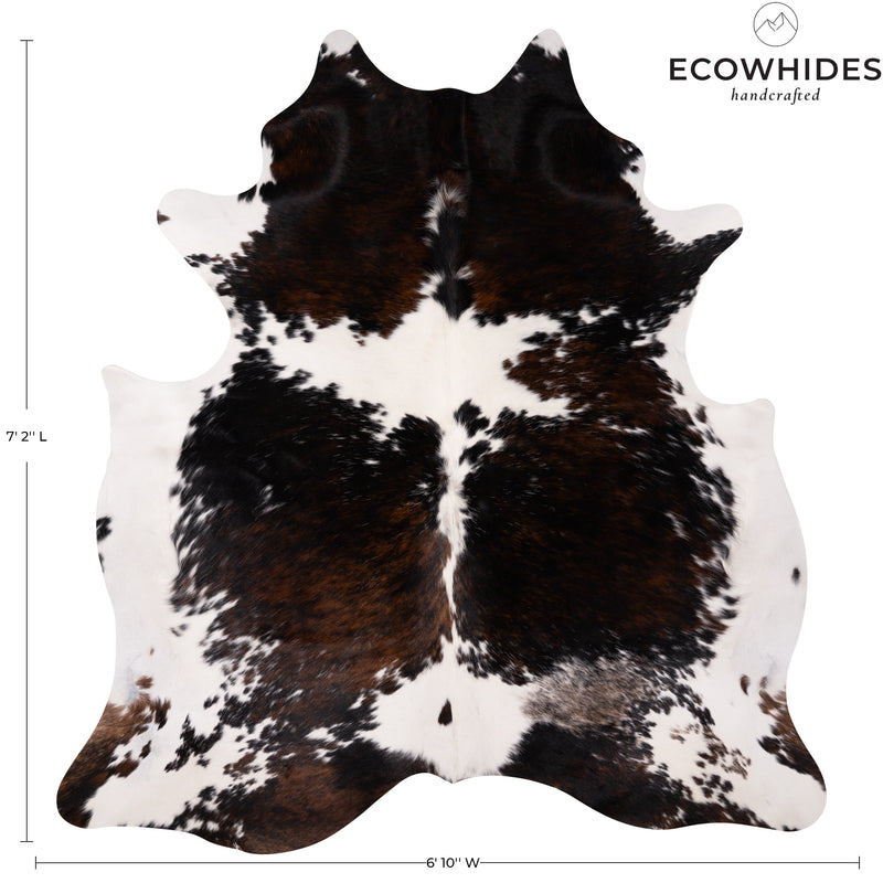 Dark Tricolor Cowhide Rug Size 7'2'' L X 6'10'' W 4976 , Stain Resistant Fur | eCowhides