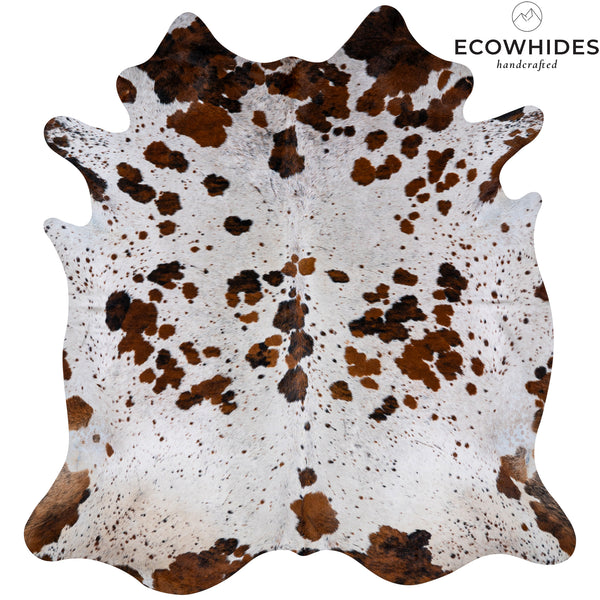 White Tricolor Cowhide Rug Size 7'2'' L X 6'8'' W 5235 , Stain Resistant Fur | eCowhides
