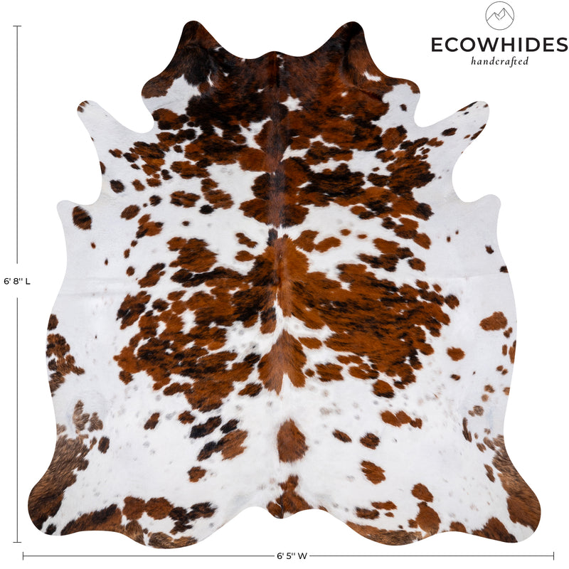 Tricolor Cowhide Rug Size 6'8'' L X 6'5'' W 5239 , Stain Resistant Fur | eCowhides