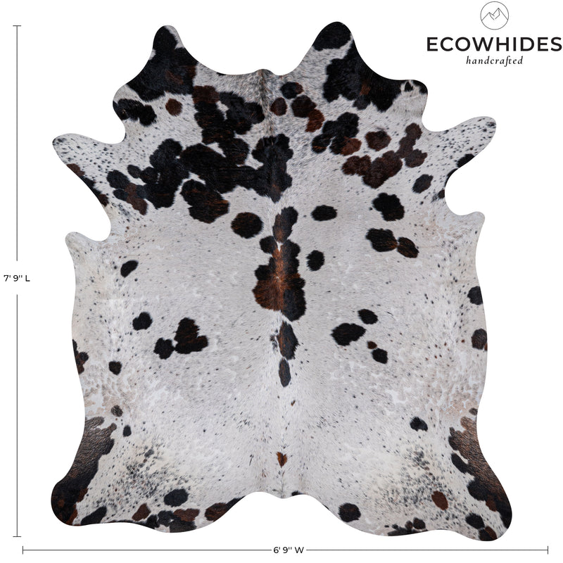 White Tricolor Cowhide Rug Size 7'9'' L X 6'9'' W 5314 , Stain Resistant Fur | eCowhides