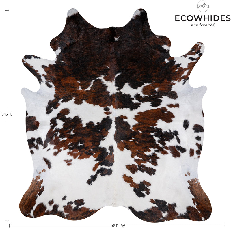Tricolor Cowhide Rug Size 7'6'' L X 6'11'' W 5355 , Stain Resistant Fur | eCowhides