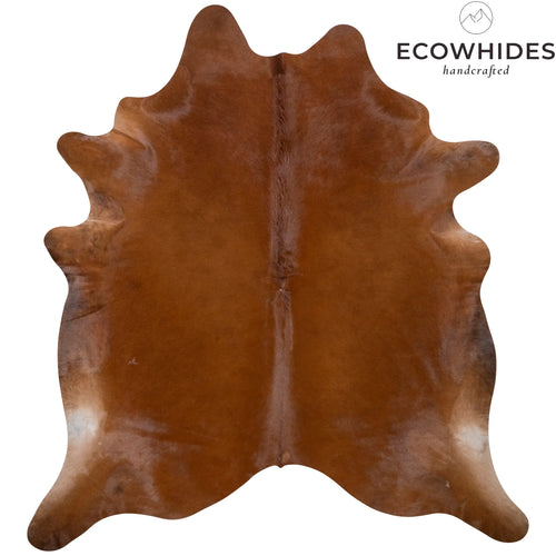 A solid brown cowhide rug with a natural pattern, displayed on a white background with the brand name 'ECOWHIDES' visible at the top.
