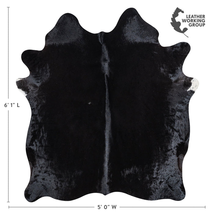 Brazilian Solid Black Cowhide Rug Size 6'1" L x 5'0" W 1109