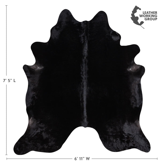 Brazilian Solid Black Cowhide Rug Size 7'5" L x 6'11" W 1169