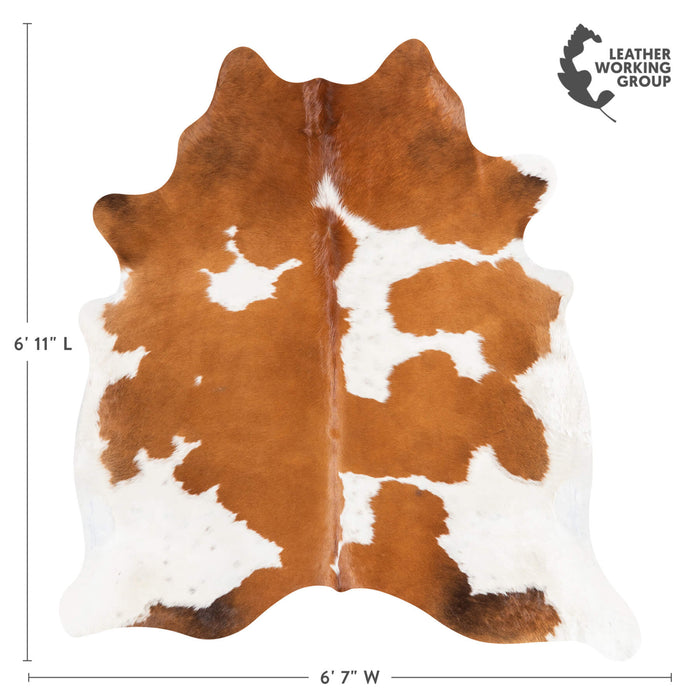 Brazilian Brown and White Cowhide Rug Size 6'11" L x 6'7" W 1461