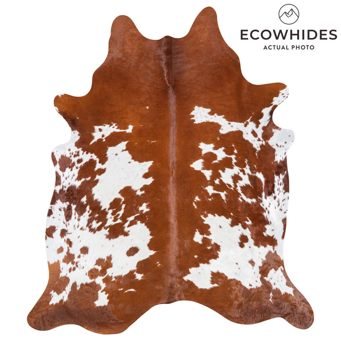 Brazilian Brown and White Cowhide Rug Size 7'7" L x 6'8" W 1462