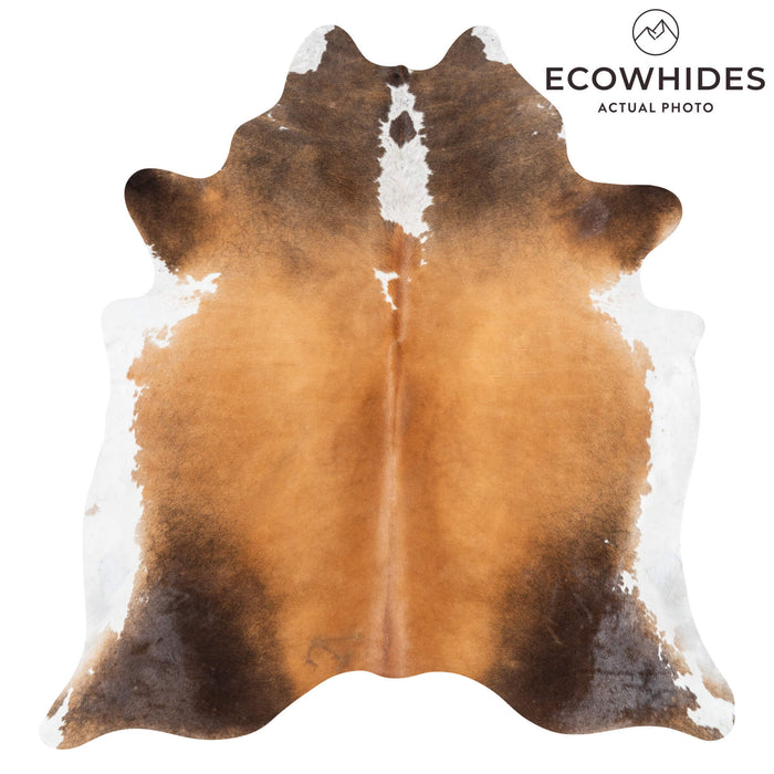 Brazilian Chocolate and White Cowhide Rug Size 7'8" L x 7'2" W 1476