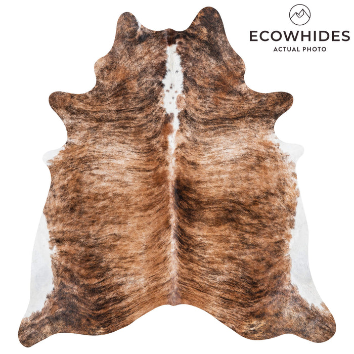 Brazilian Brindle White Belly and Backbone Cowhide Rug Size 7'8" L x 7'1" W 1485