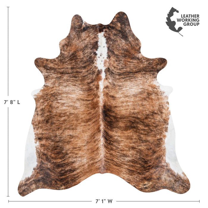 Brazilian Brindle White Belly and Backbone Cowhide Rug Size 7'8" L x 7'1" W 1485