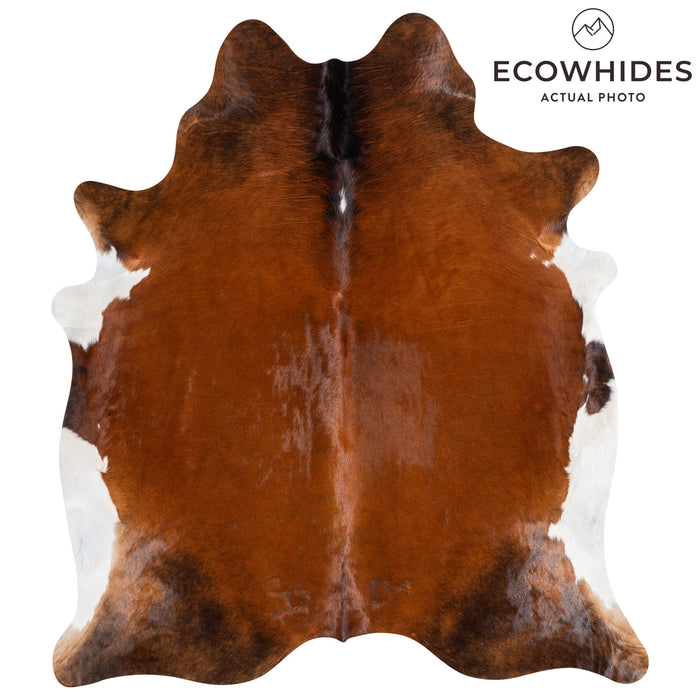 Brazilian Chocolate and White Cowhide Rug Size 6'10" L x 5'11" W 1514