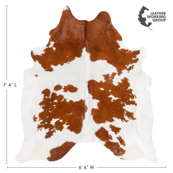 Brazilian Brown and White Cowhide Rug Size 7'4" L x 6'6" W 1535
