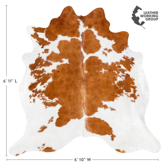 Brazilian Brown and White Cowhide Rug Size 6'11" L x 6'10" W 1539