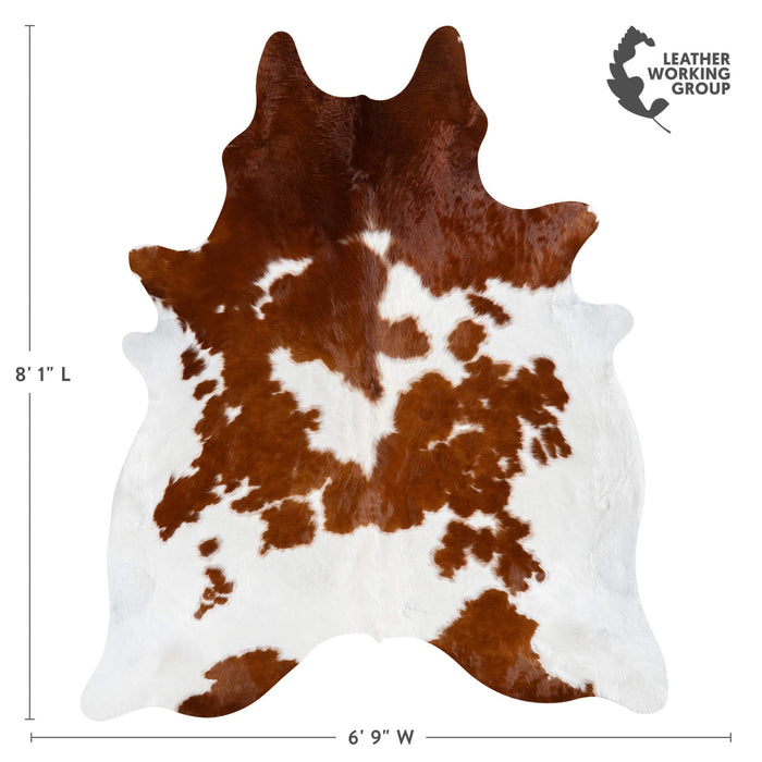 Brazilian Brown and White Cowhide Rug Size 8'1" L x 6'9" W 1544