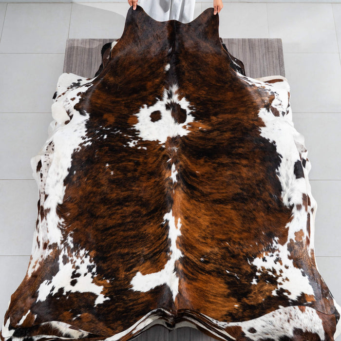 Dark Tricolor Cowhide Rug Size 7'2" L x 6'7" W 1789