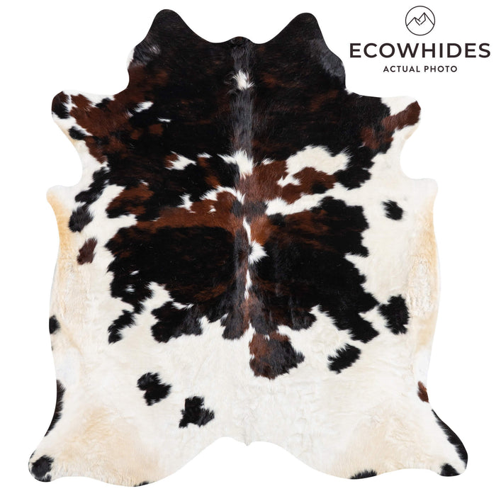 Dark Tricolor Cowhide Rug Size 7'2" L x 6'8" W 1924