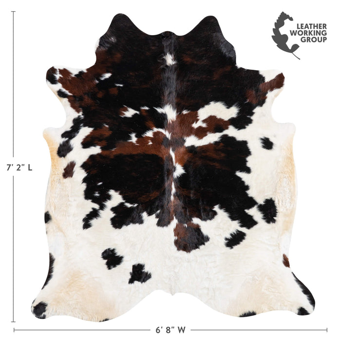 Dark Tricolor Cowhide Rug Size 7'2" L x 6'8" W 1924